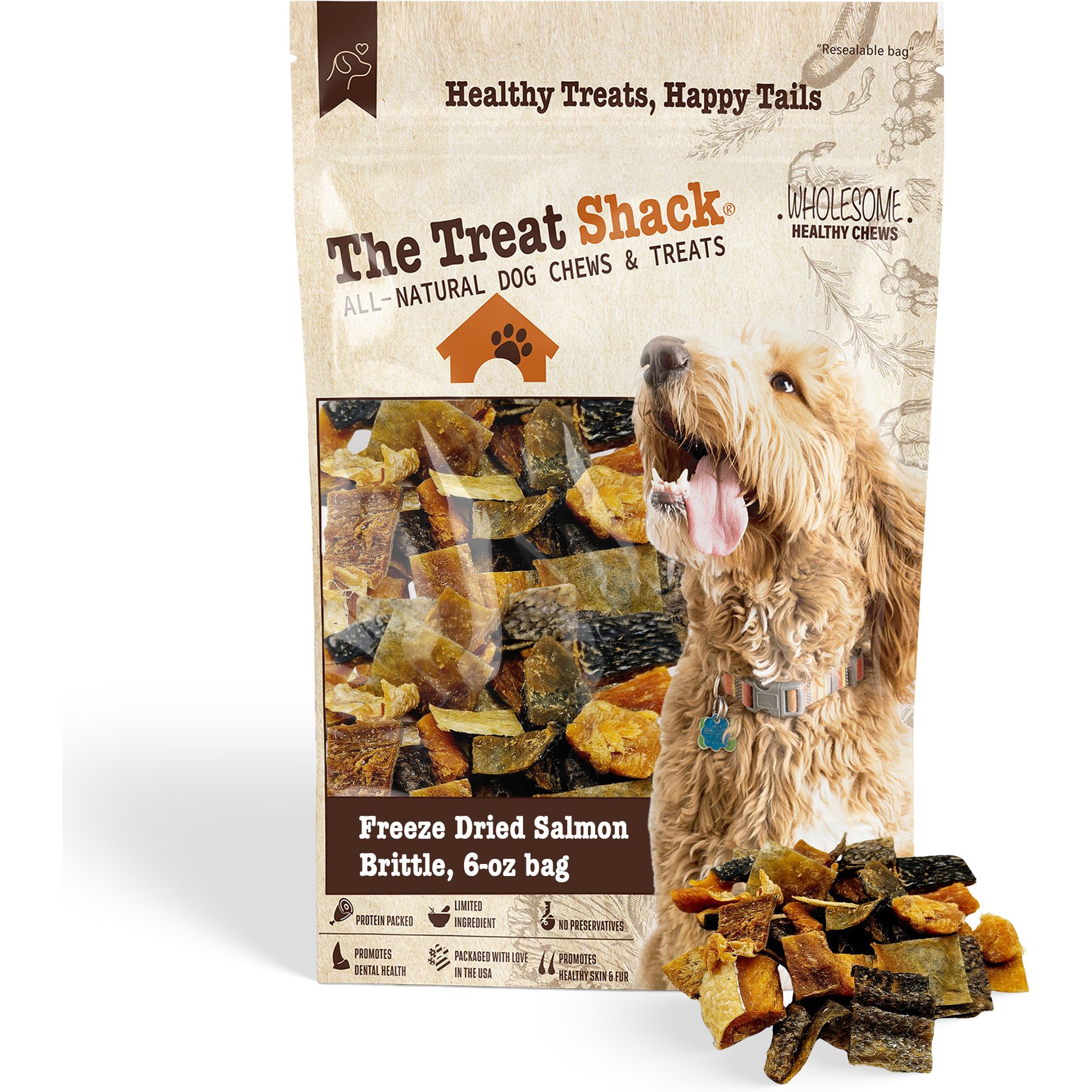 The Treat Shack All-Natural Salmon Human-Grade Jerky Brittle Freeze-Dried Dog Treats, 6-oz bag