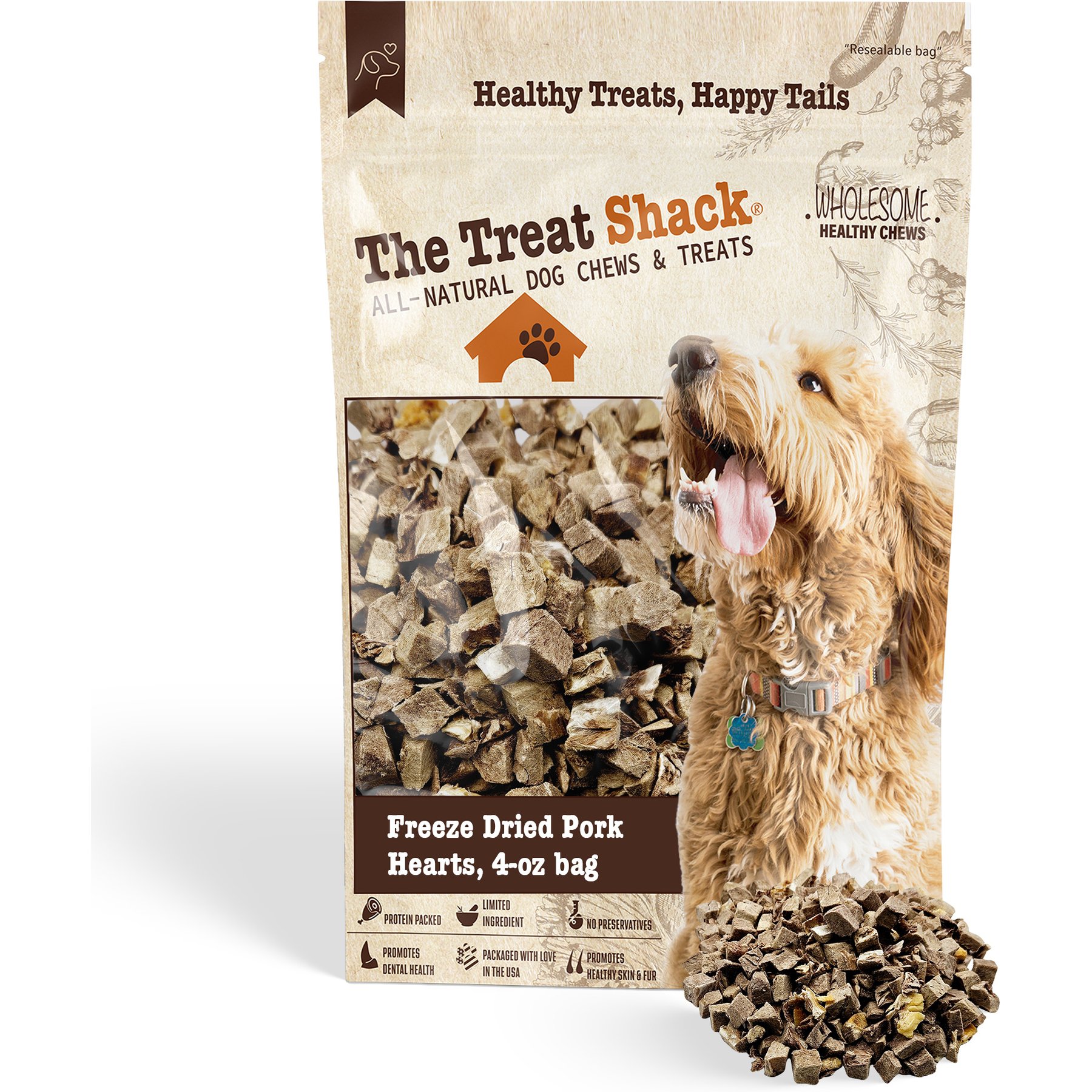 The Treat Shack Single Ingredient Pork Hearts Freeze-Dried Dog & Cat Treats, 4-oz bag