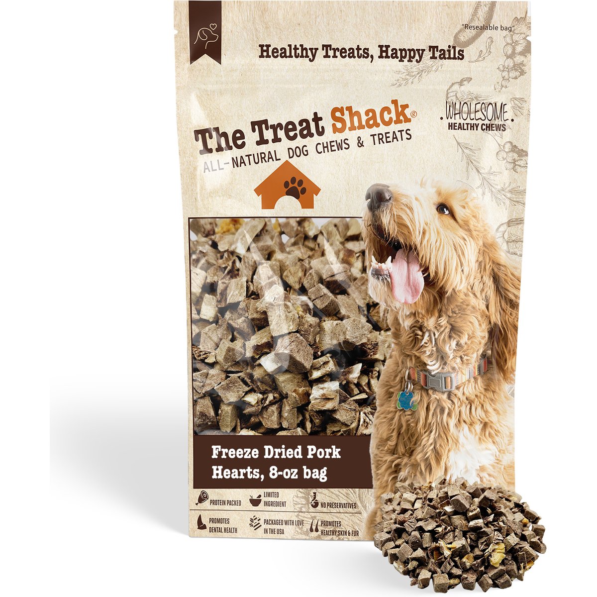 The Treat Shack Single Ingredient Pork Hearts Freeze-Dried Dog & Cat Treats, 8-oz bag