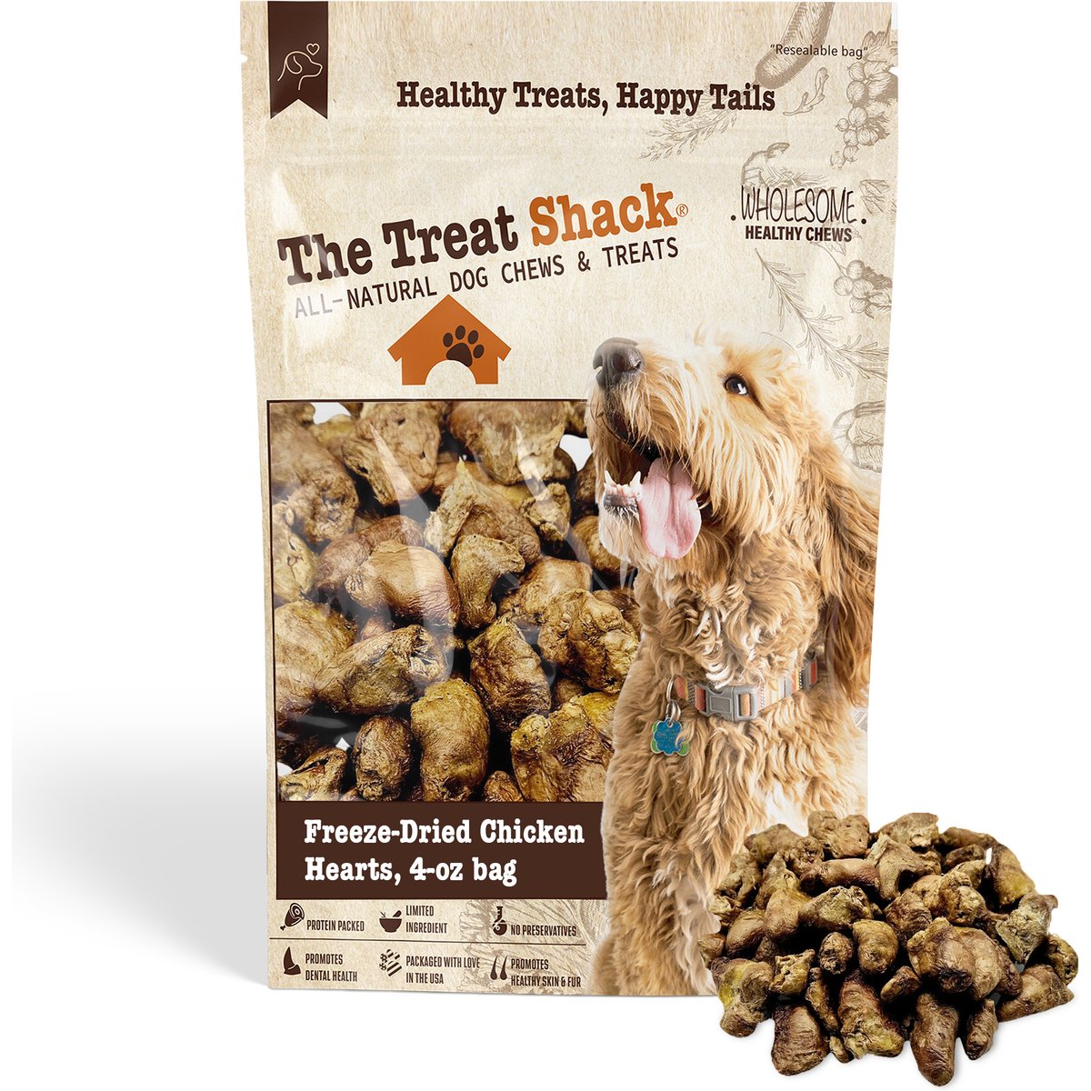 The Treat Shack Single Ingredient Chicken Hearts Freeze-Dried Dog & Cat Treats, 4-oz bag