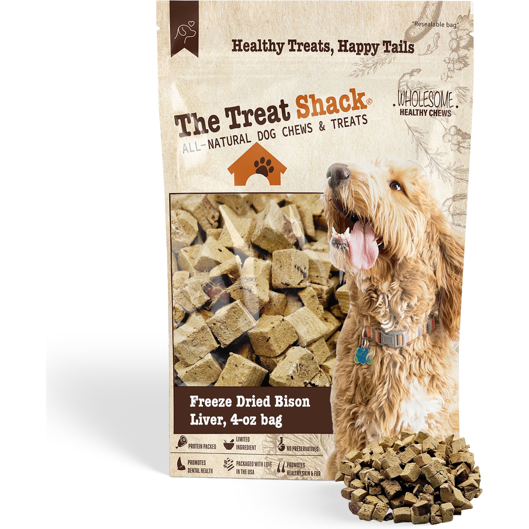 The Treat Shack Single Ingredient Bison Liver Freeze-Dried Dog & Cat Treats, 4-oz bag