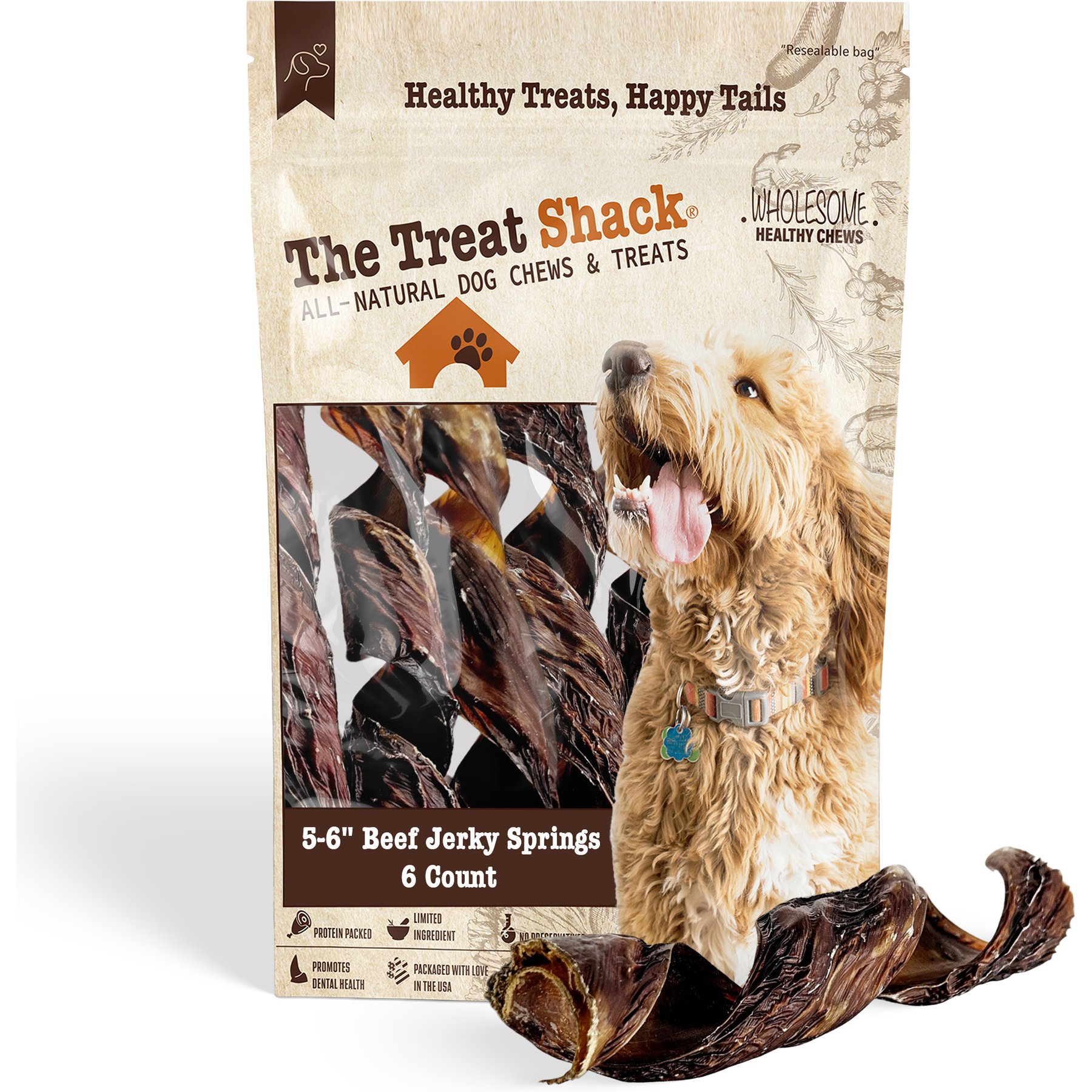 The Treat Shack Beef Springs High-Protein Jerky Dog Treats, 5 to 6-in, 6 count