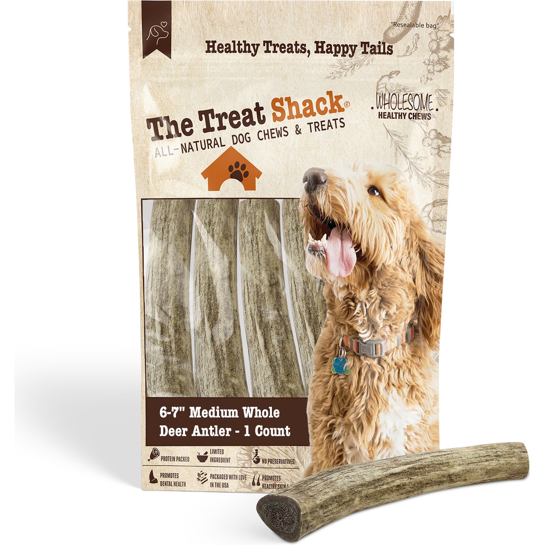The Treat Shack Whole Naturally Shed 6-in Deer Antler Dog Treats, Medium, 1 count