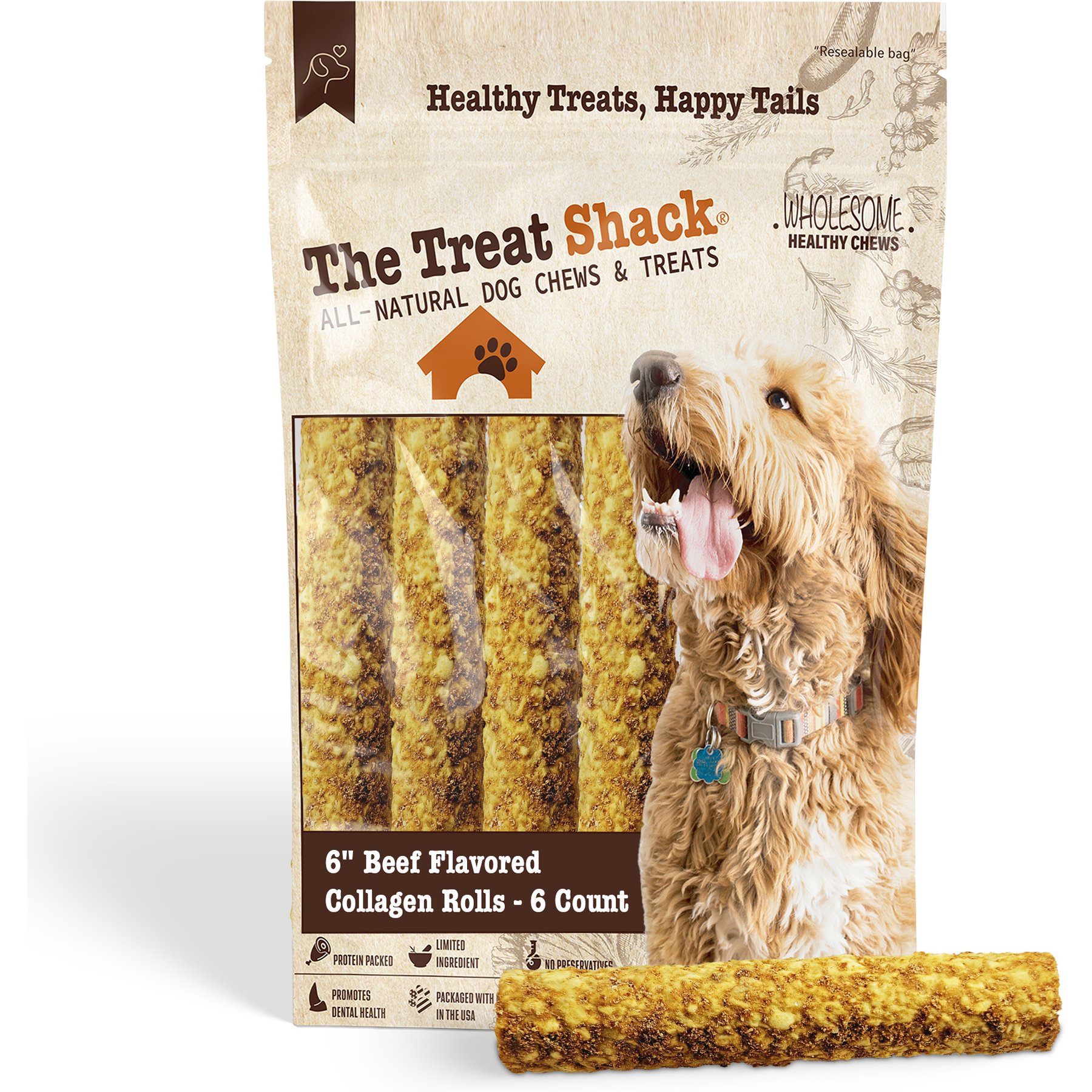 The Treat Shack 6-in Beef Crunchy Rolls Dog Treats, 6 count