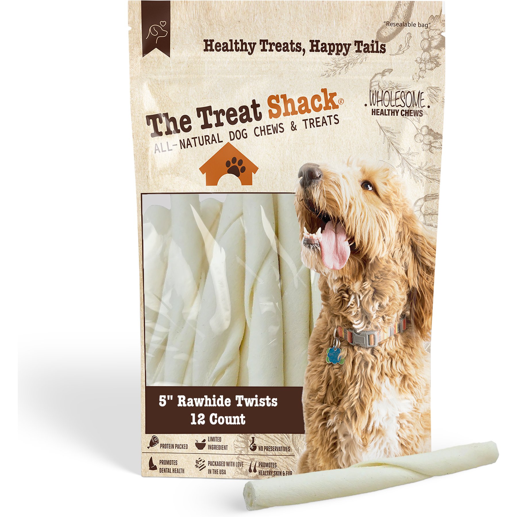 The Treat Shack 5-in Twists Rawhide Dog Treats, 12 count