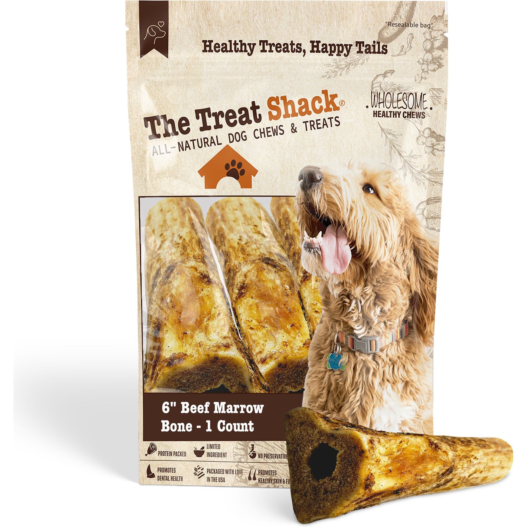 The Treat Shack 6-7-in Smoked Beef Marrow Bone Dog Treat, 1 count