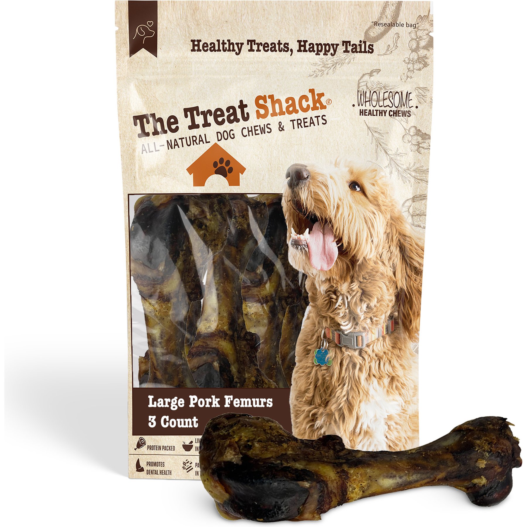 The Treat Shack Large Smoked Pork Femurs Dog Treat, 3 count