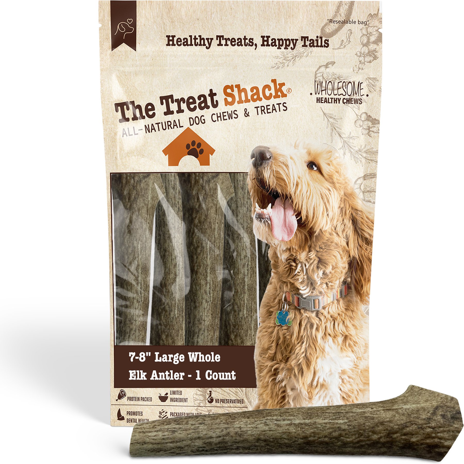 The Treat Shack 7 to 8-in Whole Elk Antler Dog Treats, Large, 1 count
