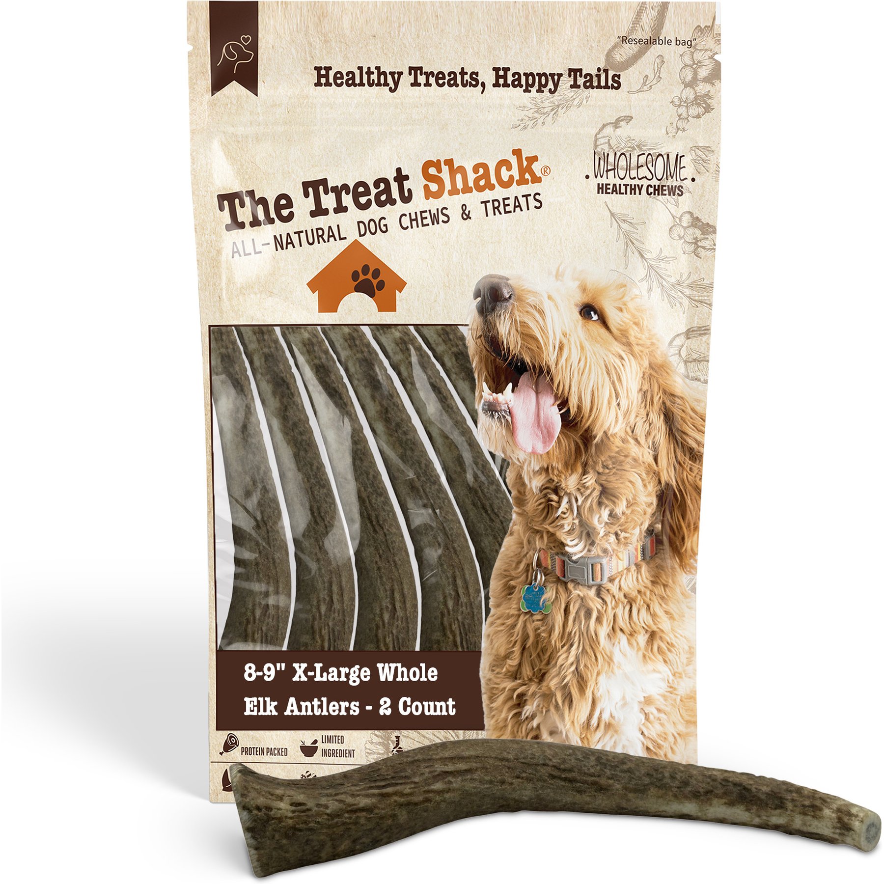 The Treat Shack 8 to 9-in Whole Elk Antler Dog Treats, X-Large, 2 count