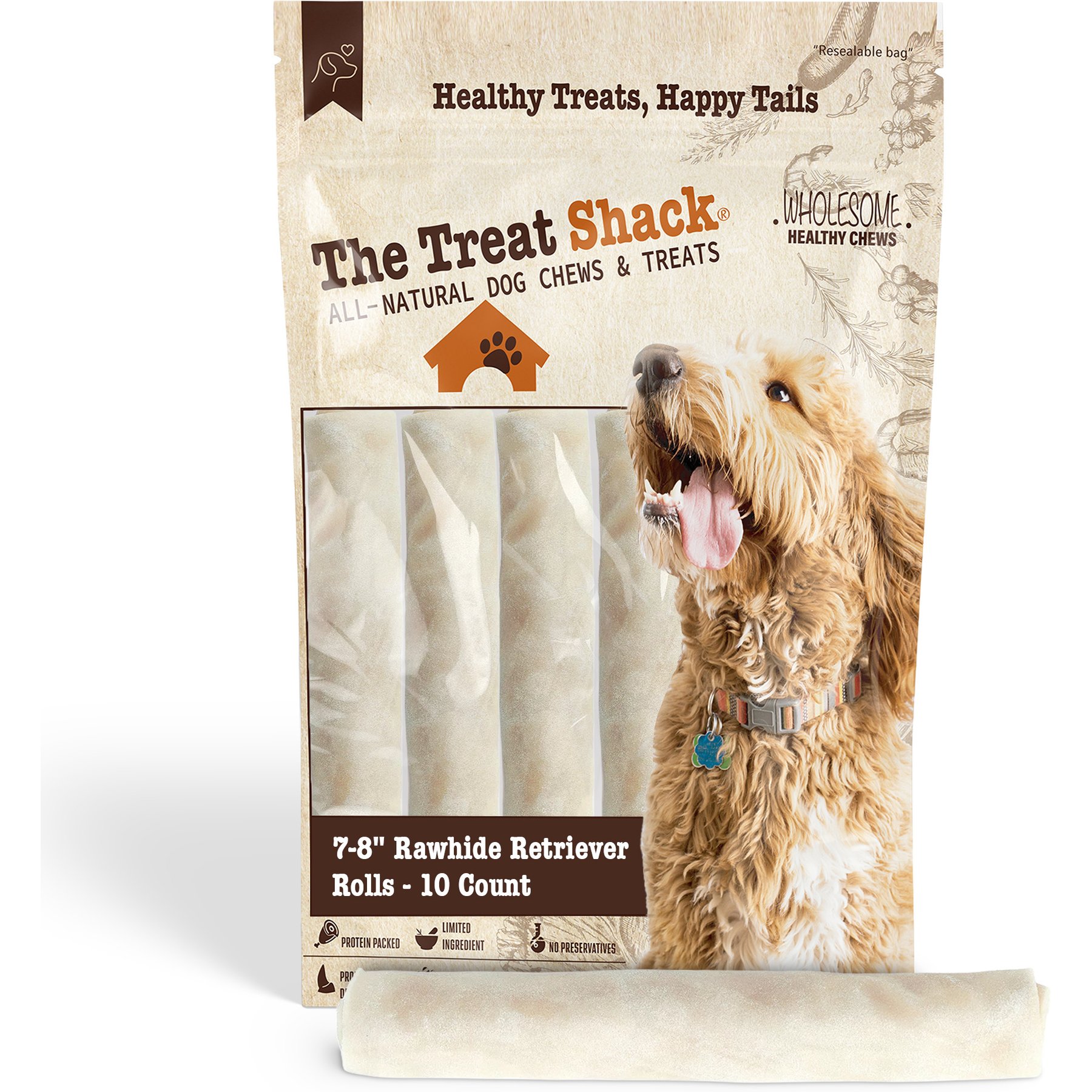 The Treat Shack 7 to 8-in Retriever Rolls Rawhide Dog Treats, 10 count