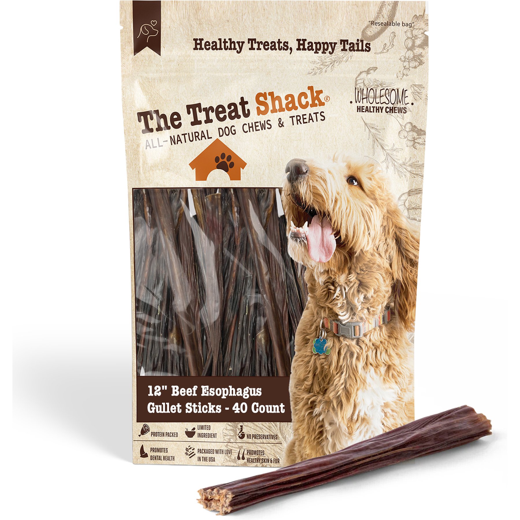 The Treat Shack 12-in Beef Esophagus Gullet Sticks Dog Treat, 40 count