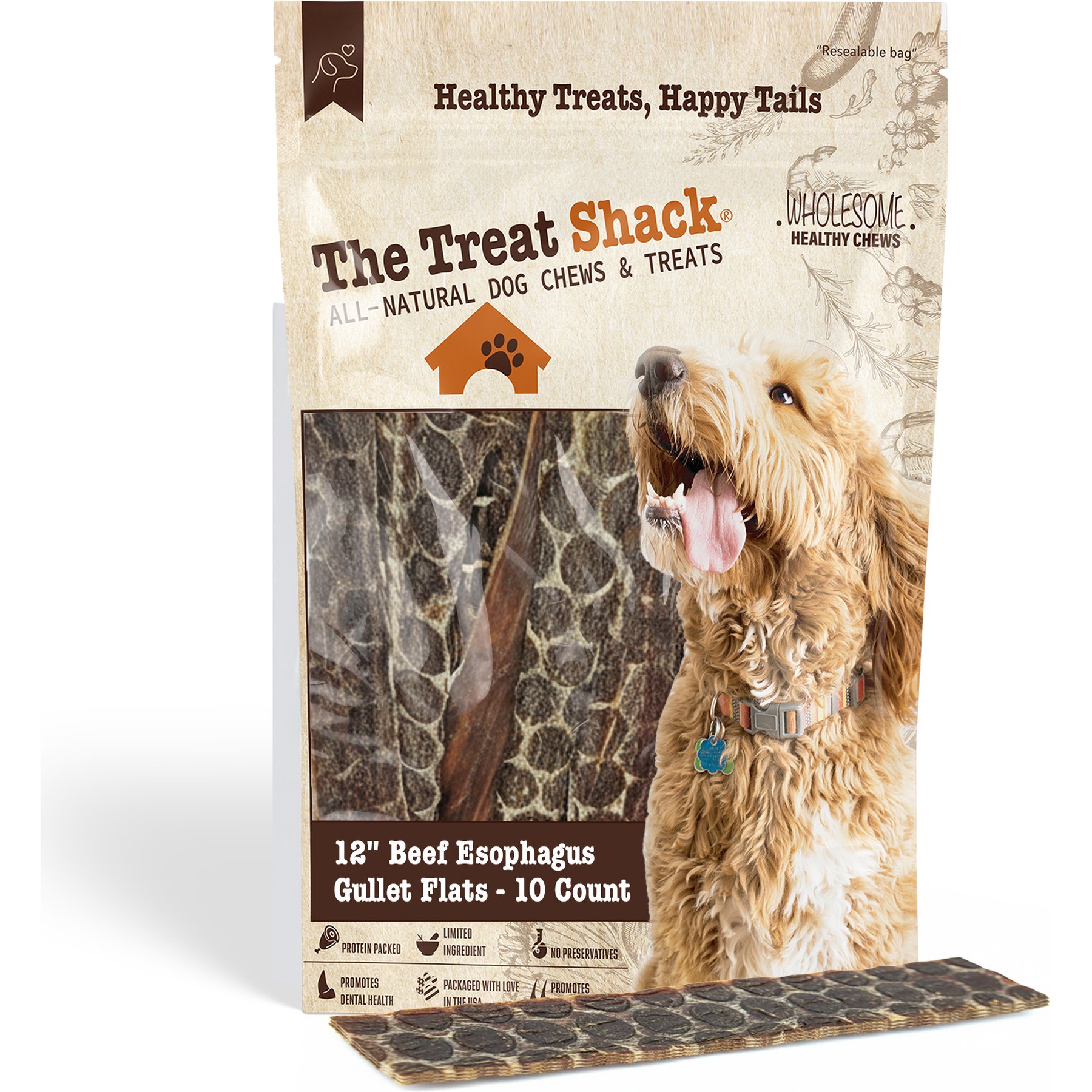 The Treat Shack 12-in Beef Esophagus Gullet Flats Dog Treat, 10 count