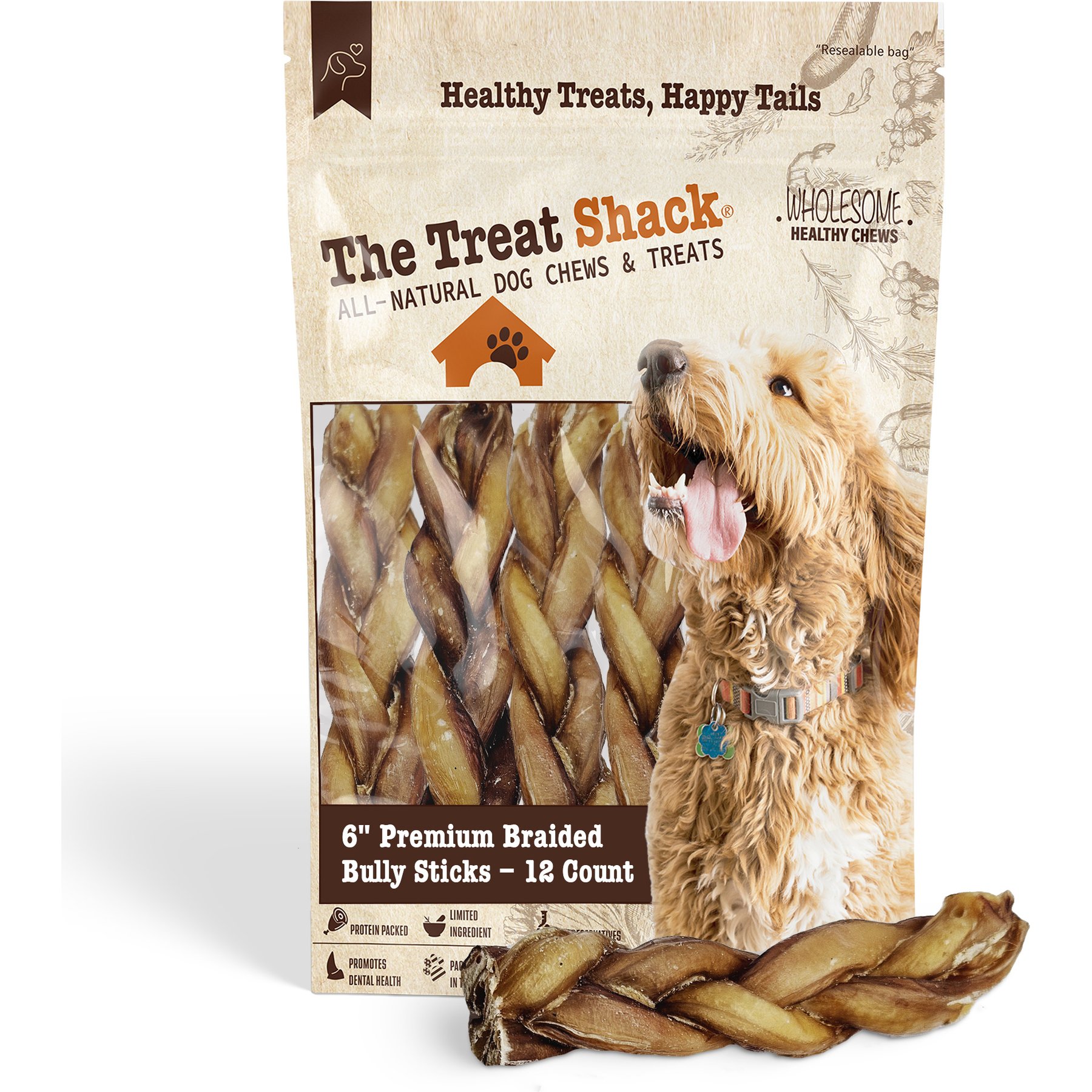 The Treat Shack 6-in Braided Bully Sticks Dog Treats, 12 count