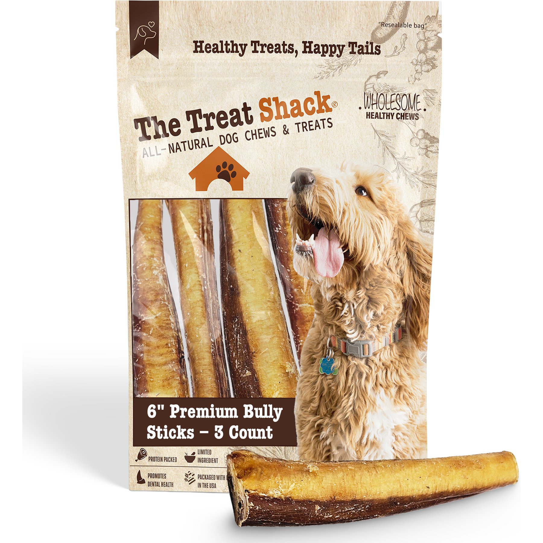 The Treat Shack 6-in Bully Sticks Dog Treats, 3 count