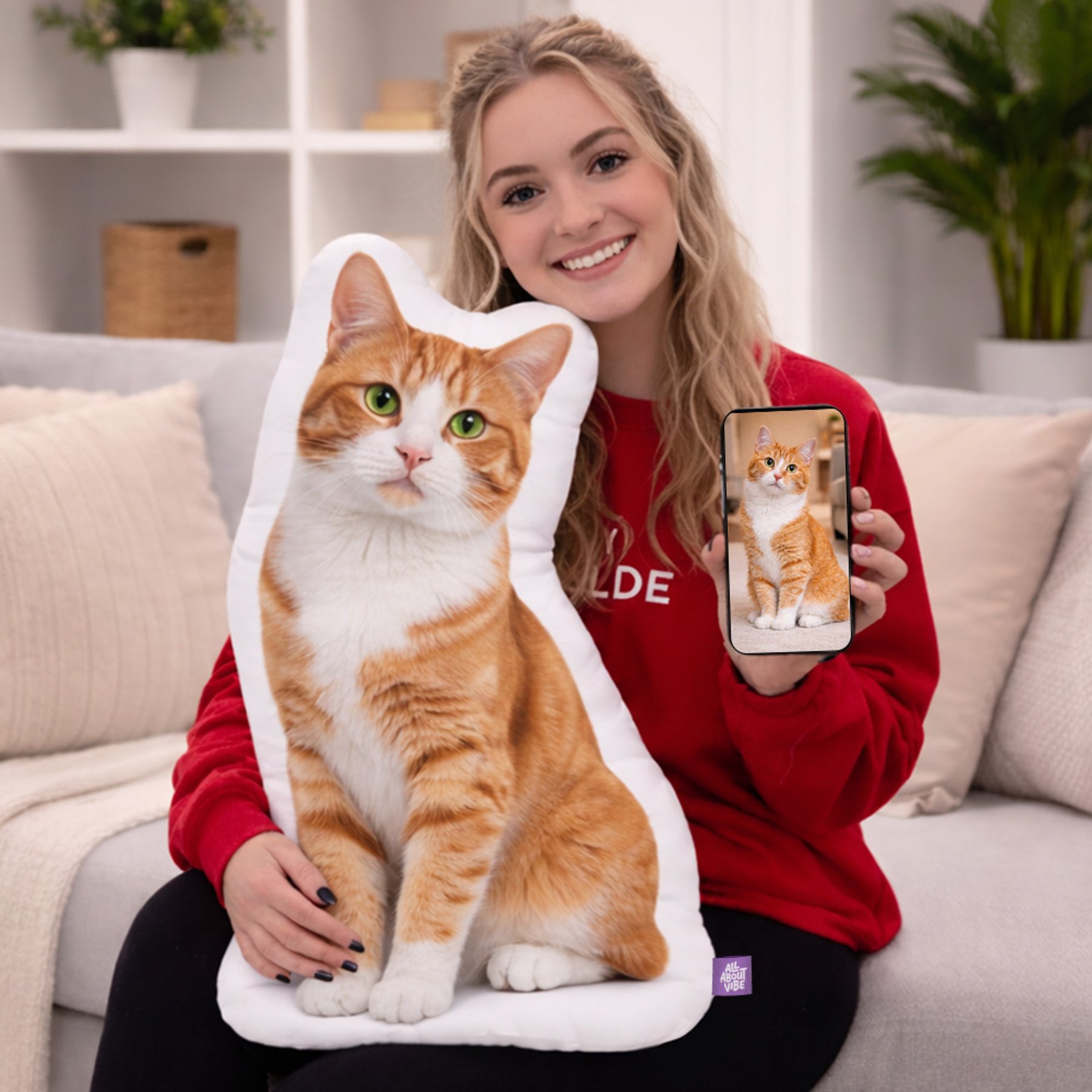 All About Vibe Tabby Cat Custom Shaped Pillow, 30-in