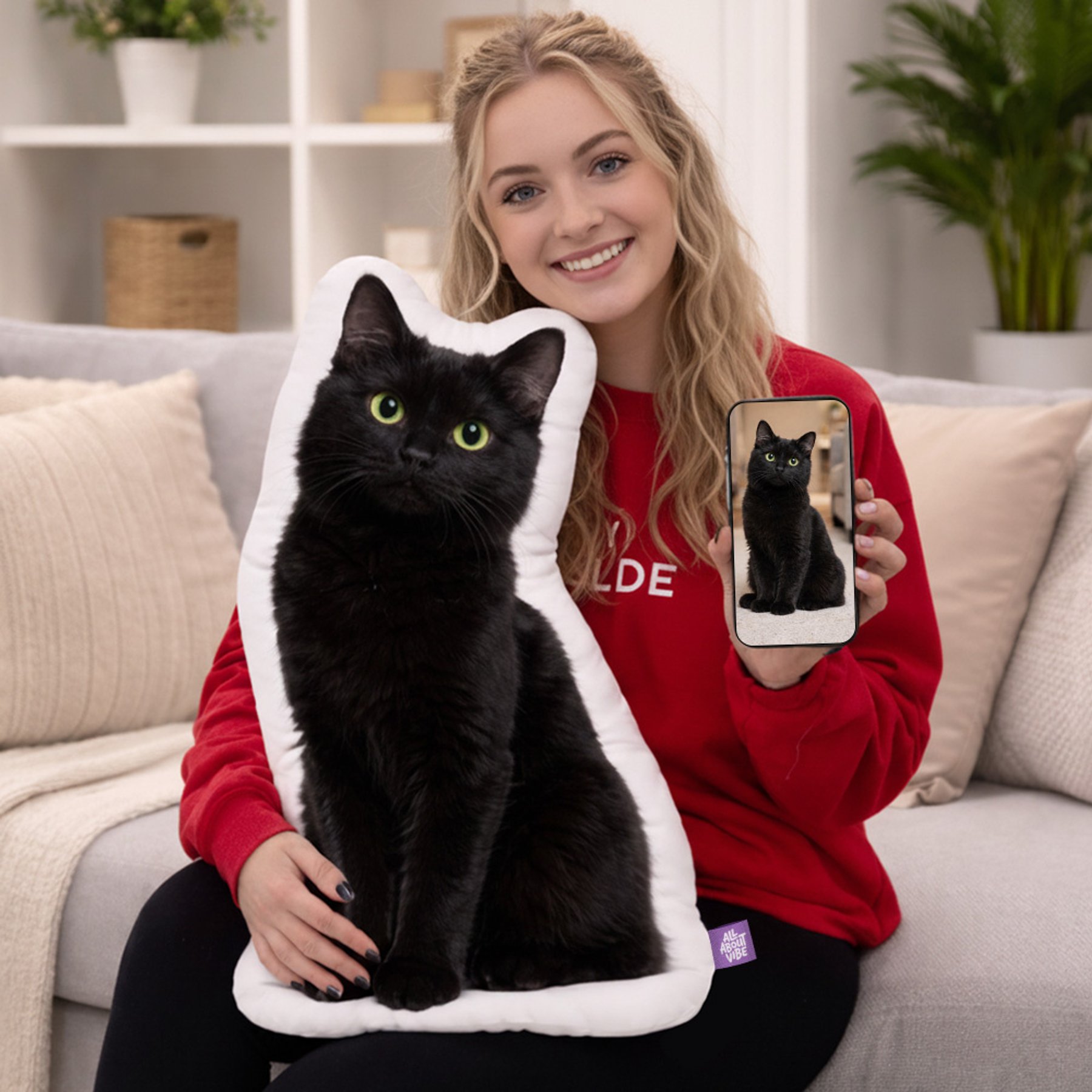 All About Vibe Black Cat Custom Shaped Pillow, 16-in