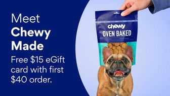 Meet Chewy Made. Free $15 eGift card with first $40 order