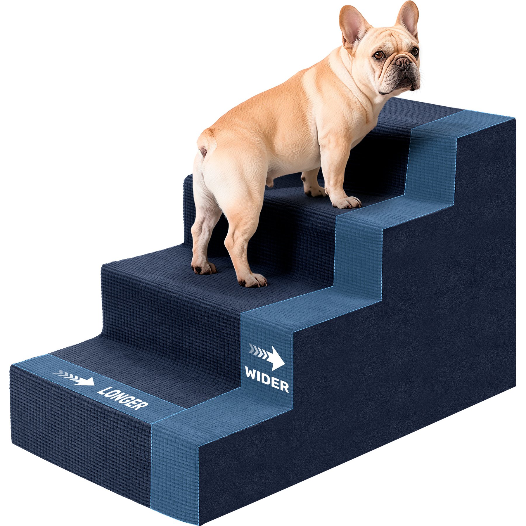 Niubya High Bed & Couch Dog Stairs for Small Dogs with Non-Slip & Removable Washable Cover, 4 step, Navy