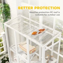 PawHut Outdoor Enclosure Catio 63.8-in Large Wooden House with Jumping Platforms, Scratching Post, Ramps, Waterproof Roof Cat Condo, White slide 2 of 9