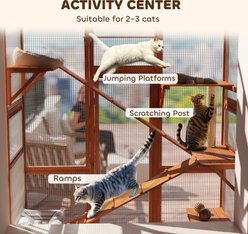 PawHut Outdoor Enclosure Catio 63.8-in Large Wooden House with Jumping Platforms, Scratching Post, Ramps, Waterproof Roof Cat Condo, Orange slide 2 of 9