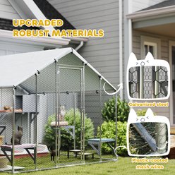 PawHut Outdoor Enclosure Catio 94.5-in Extra Large Walk-in House with Waterproof Cover, Resting Boxes, Jumping Platforms Cat Condo, Silver slide 2 of 8