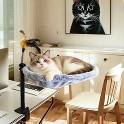 DOPZER Desk Mounted Elevated Cat Hammock Bed with Feather Teaser Toy & Removable Cover, 16 x 16 x 5-in slide 2 of 8