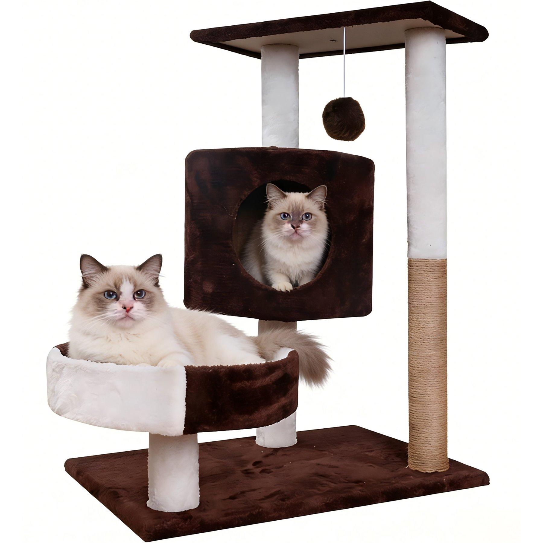 DOPZER Enclosed Multi-Level Indoor Sisal Scratching Tree Condo with Plush Bed for Small to Medium Cats, Brown/White, 29.5 x 23.6 x 15.7-in