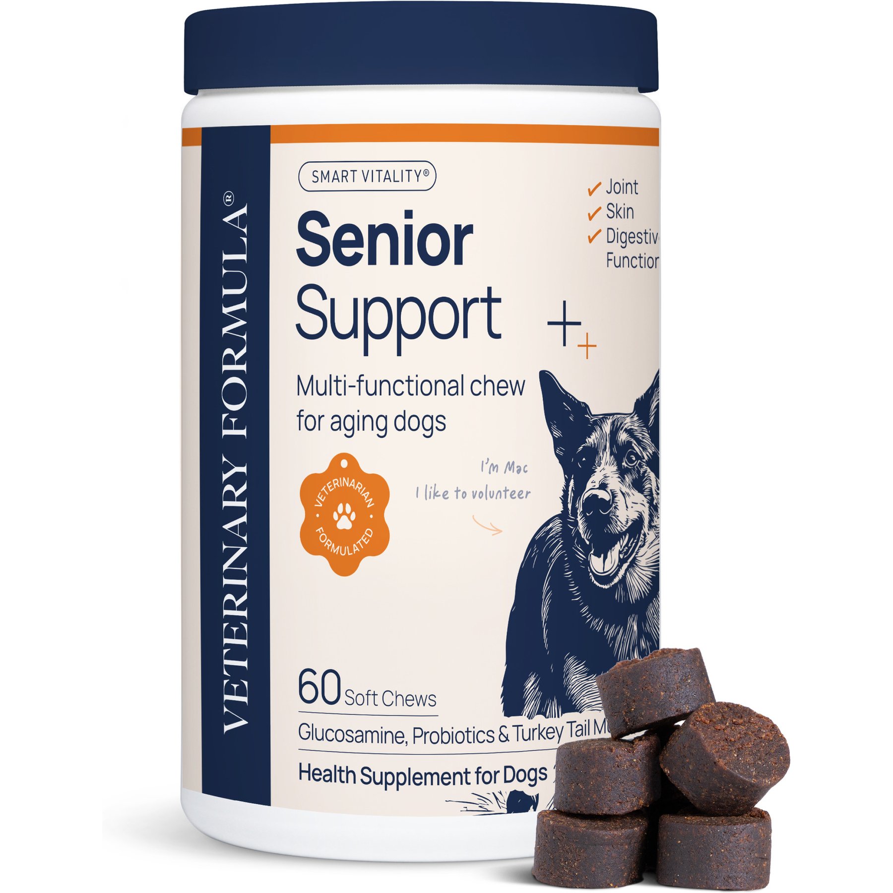 Veterinary Formula Smart Vitality Pork Flavor Soft Chew Senior Support Supplement for Dogs, 60 count
