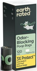 Earth Rated 3X Protect Odor Blocking Leak Proof Dog Poop Bags, Unscented, 120 count