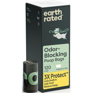 Earth Rated 3X Protect Odor Blocking Leak Proof Dog Poop Bags, Unscented, 120 count
