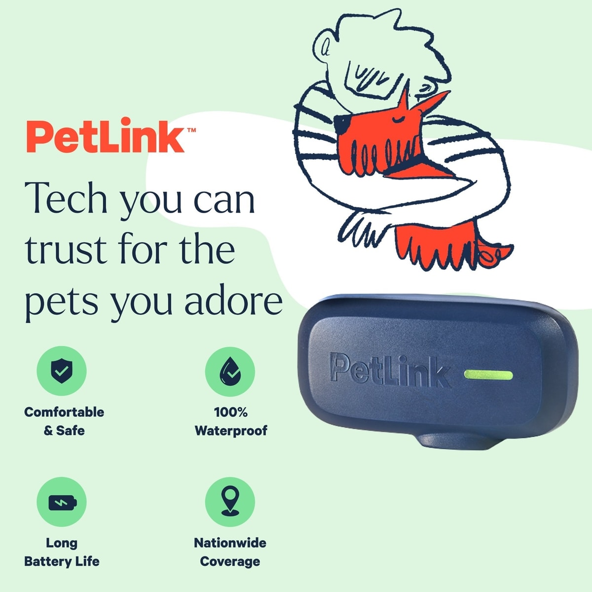 Petlink PETLINK Waterproof Dog GPS & Activity Tracker with Virtual Fence, Blue ...
