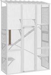 PawHut Outdoor Enclosure Catio 63.8-in Large Wooden House with Jumping Platforms, Scratching Post, Ramps, Waterproof Roof Cat Condo, White