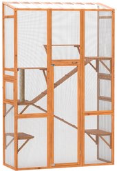 PawHut Outdoor Enclosure Catio 63.8-in Large Wooden House with Jumping Platforms, Scratching Post, Ramps, Waterproof Roof Cat Condo, Orange
