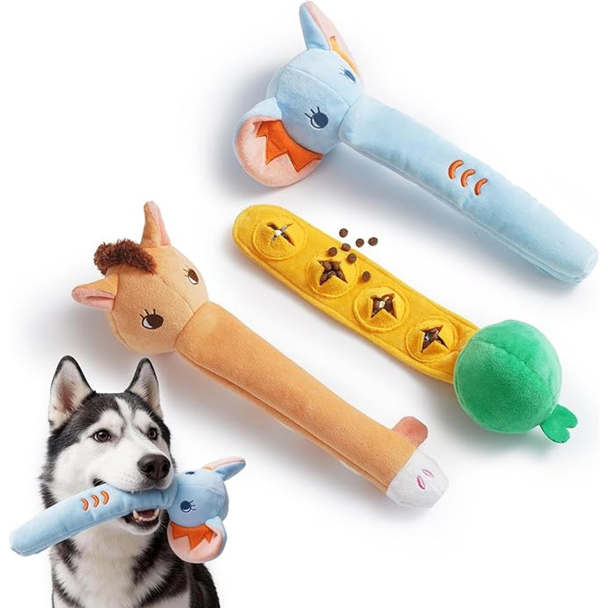 Nocciola Long Face Wild Animal Hide & Seek Squeaky & Crinkle Tough Chewer Plush Dog Toy, Multicolor, Medium, 3 count