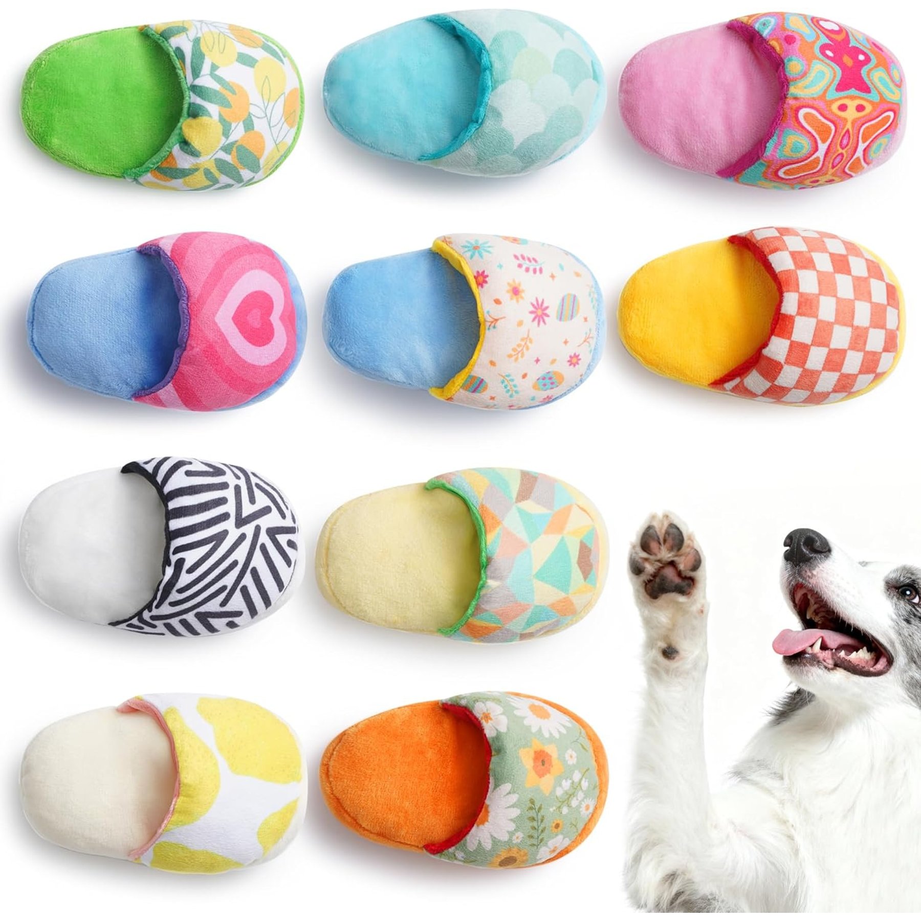 Nocciola Slipper Squeaky & Crinkle Plush Dog Toy, Multicolor, Small, 10 count