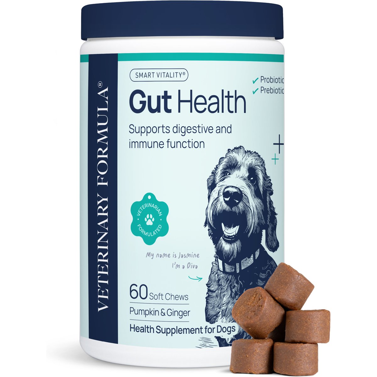 Veterinary Formula Smart Vitality Pork Flavor Soft Chew Gut Health Supplement for Dogs, 60 count