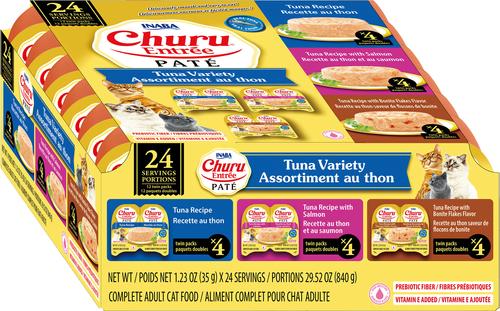 Inaba Churu Entrée Tuna Variety Pack Grain-Free, High Moisture Pate Wet Cat Food, 2.46-oz twin cups, case of 24