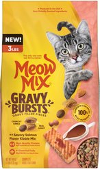 Meow Mix Gravy Bursts Savory Salmon Flavor Mix Gravy Filled Dry Cat Food, 3-lb bag