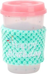 HugSmart Rubber Birthday Coffee Squeaky Dog Chew Toy, Medium/Large, Pink