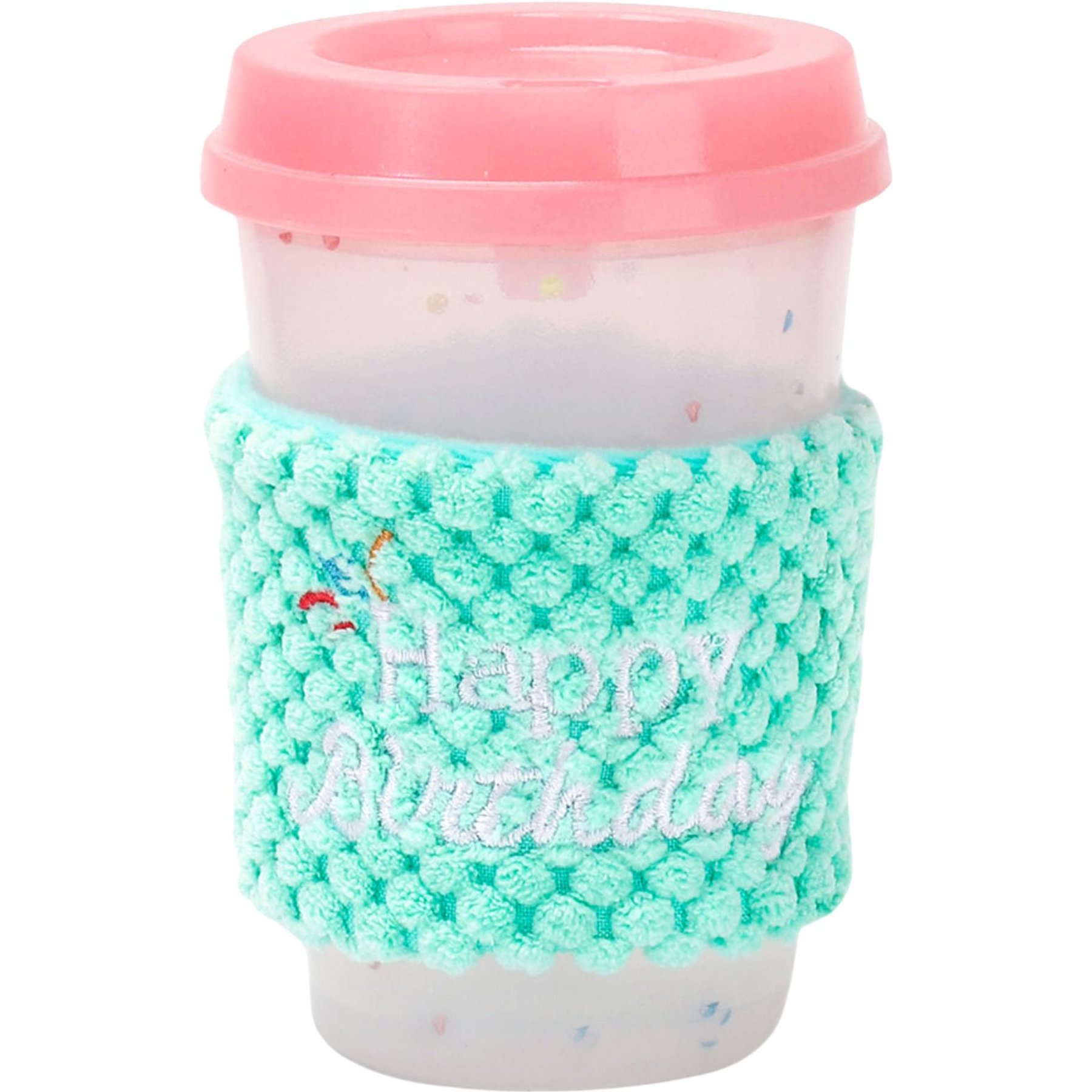 HugSmart Rubber Birthday Coffee Squeaky Dog Chew Toy, Medium/Large, Pink