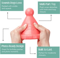 HugSmart Rubber Birthday Party Hat Squeaky Dog Chew Toy, Medium/Large, Pink slide 2 of 5