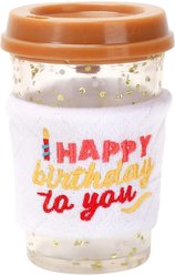 HugSmart Rubber Birthday Coffee Squeaky Dog Chew Toy, Medium/Large, Brown