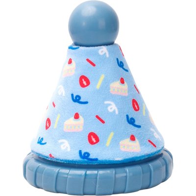 HugSmart HugSmart Rubber Birthday Party Hat Squeaky Dog Chew Toy, Medium/Large, Blue