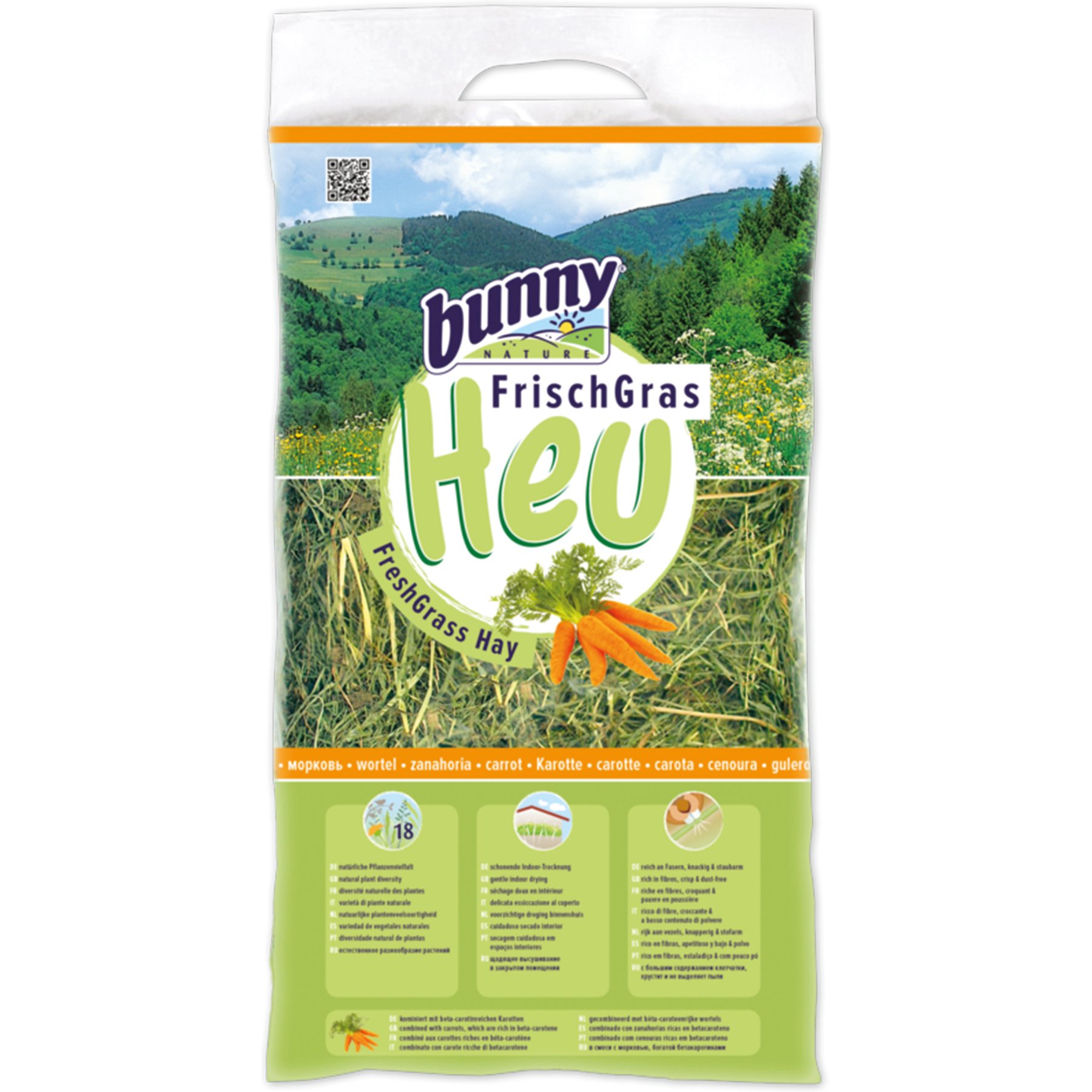 Bunny Nature FreshGrass Dedusted Meadow Hay with Carrot Rabbit Food, 1.1-lb bag
