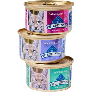 Blue Buffalo Wilderness Pate Variety Pack Duck, Chicken & Salmon Grain-Free Cat Canned Food, 3-oz, case of 12