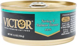 VICTOR Turkey & Salmon Dinner Pate Wet Cat Food or Topper, 5.5-oz, case of 24