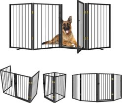 WAOWAO 4-Panel Metal Free Standing Dog Indoor Barrier Gate with Walk-Through Door, 80 x 32-in, Black