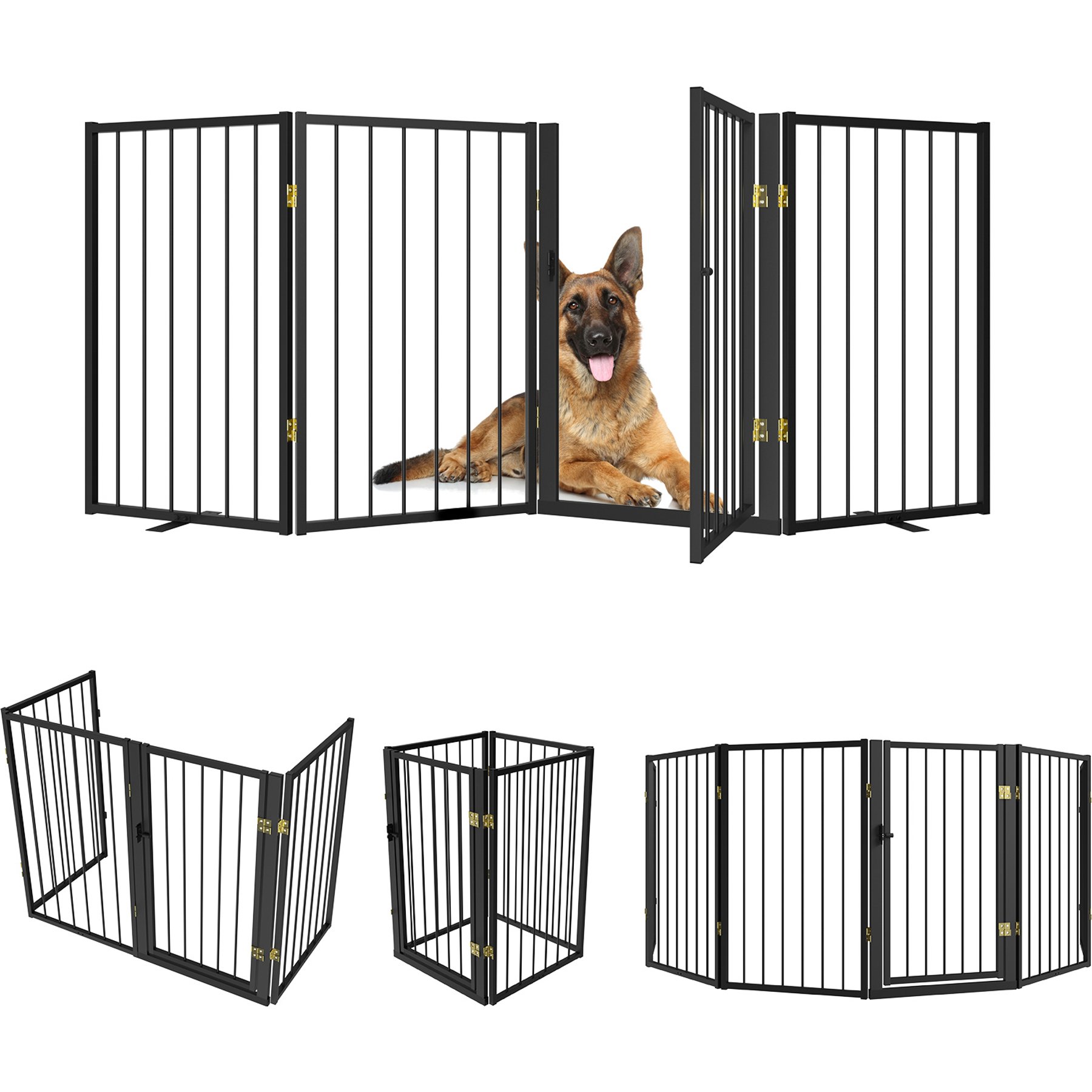 WAOWAO Metal Free Standing Dog Indoor Barrier Gate with Walk-Through Door, 80 x 32-in, 4-panel, Black