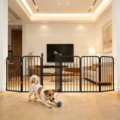 WAOWAO Metal Free Standing Dog Indoor Barrier Gate, 120-in, 6-panel, Black