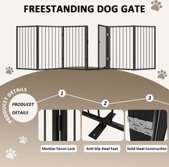 WAOWAO 6-Panel Metal Free Standing Dog Indoor Barrier Gate with Walk-Through Door, 120 x 32-in, White slide 2 of 7